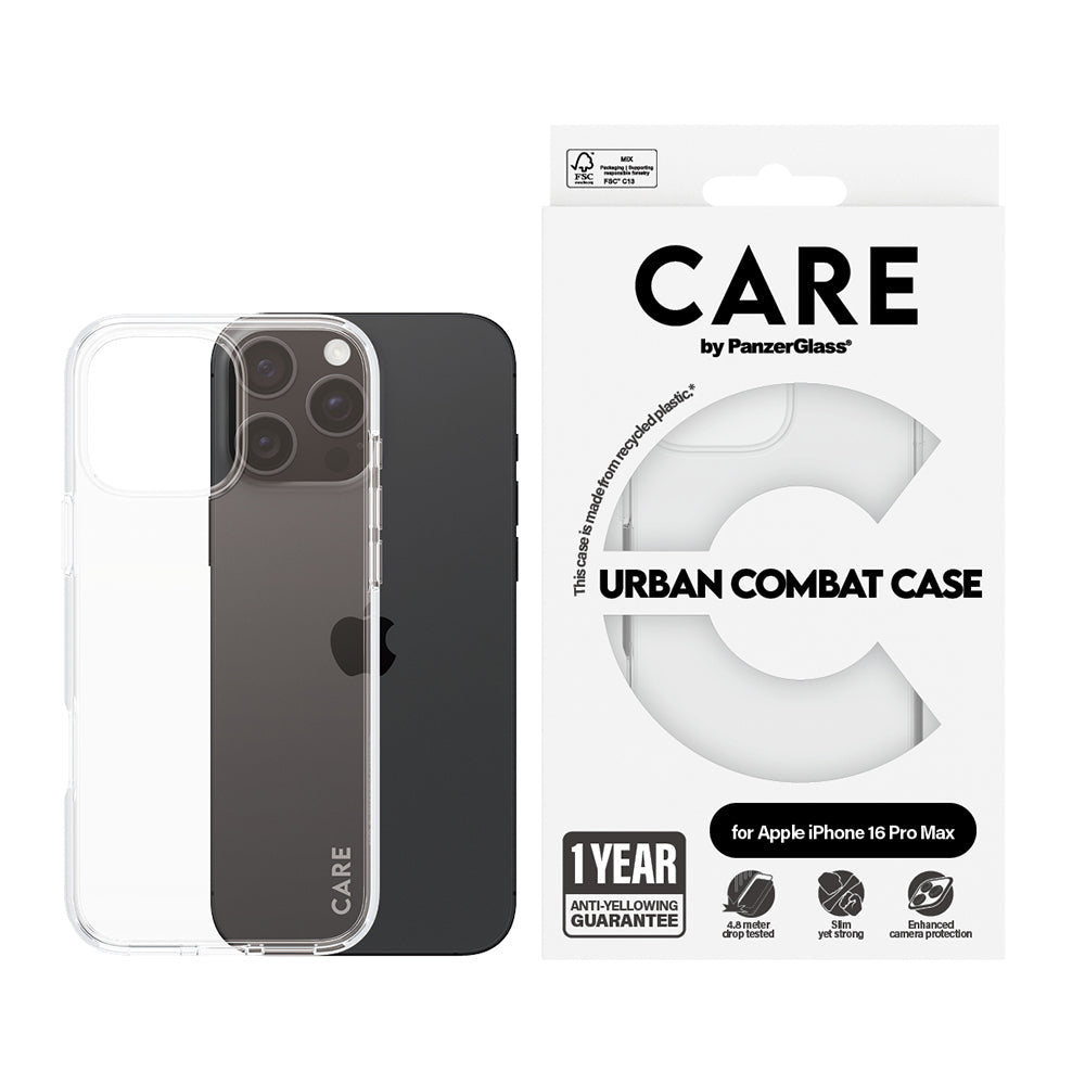 Étui pour Apple iPhone 16 Pro, PanzerGlass, Care Urban Combat, Transparent