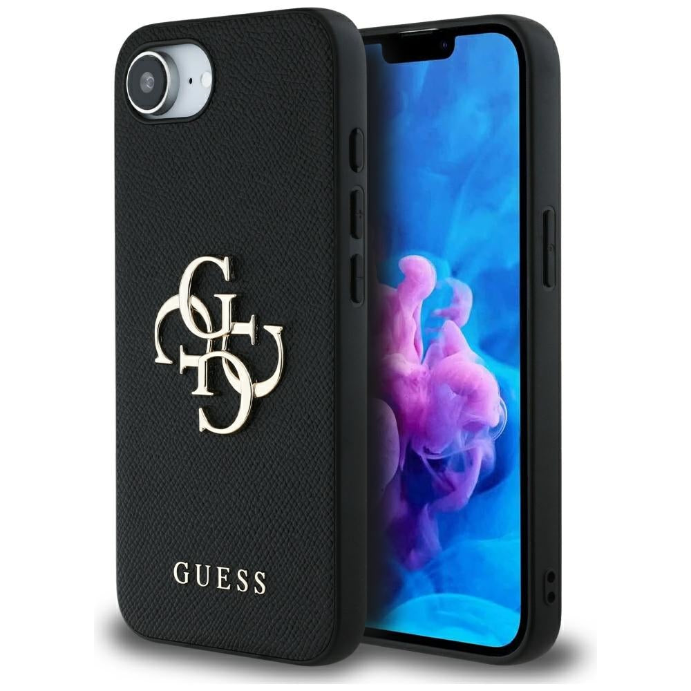 Étui pour Apple iPhone 16e, Guess, 4G Grained Big and Classic Logo, Noir
