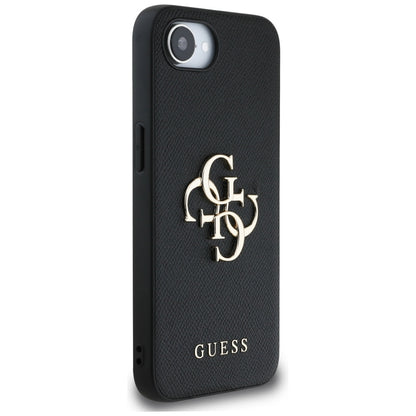 Étui pour Apple iPhone 16e, Guess, 4G Grained Big and Classic Logo, Noir