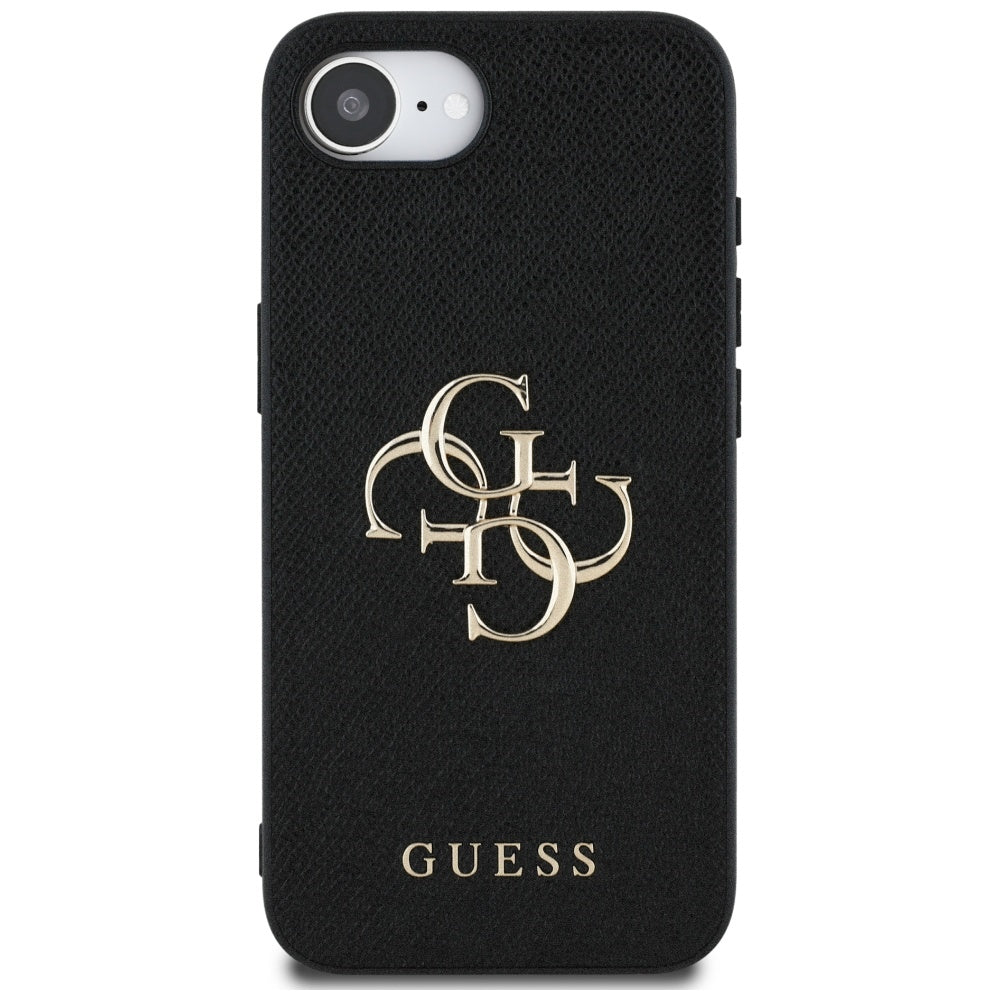 Étui pour Apple iPhone 16e, Guess, 4G Grained Big and Classic Logo, Noir