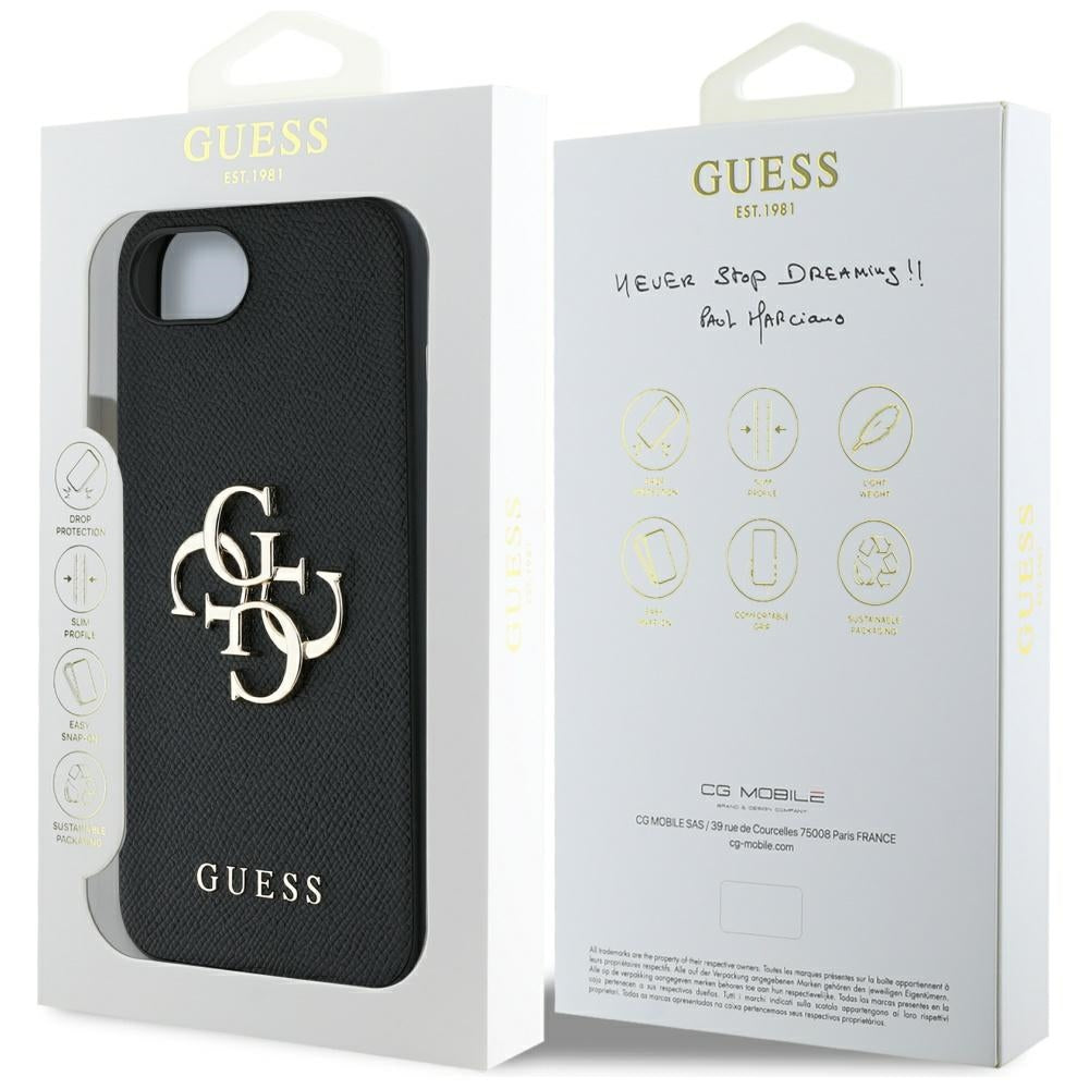 Étui pour Apple iPhone 16e, Guess, 4G Grained Big and Classic Logo, Noir