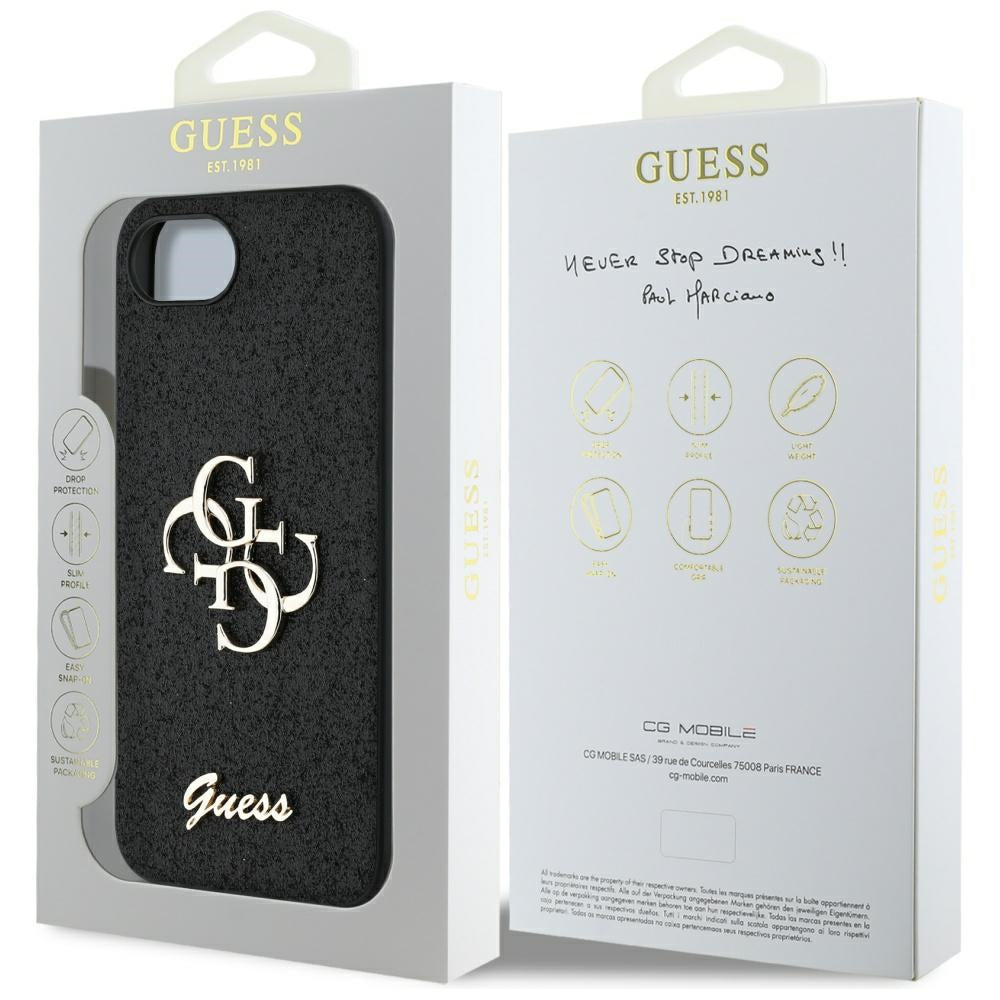 Étui pour Apple iPhone 16e, Guess, Fixed Glitter Big 4G, Noir