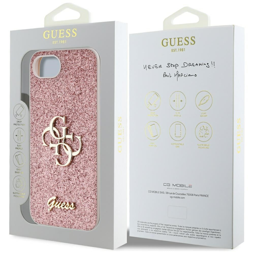 Étui pour Apple iPhone 16e, Guess, Fixed Glitter Big 4G, Rose