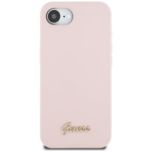 Étui pour Apple iPhone 16e, Guess, Script Metal Logo, Rose