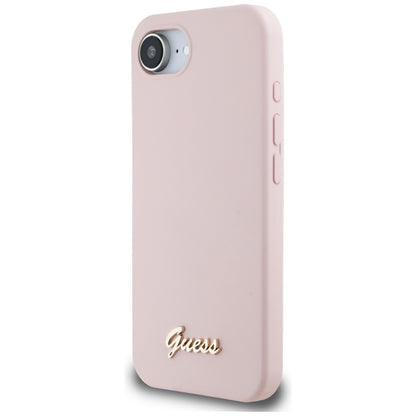 Étui pour Apple iPhone 16e, Guess, Script Metal Logo, Rose