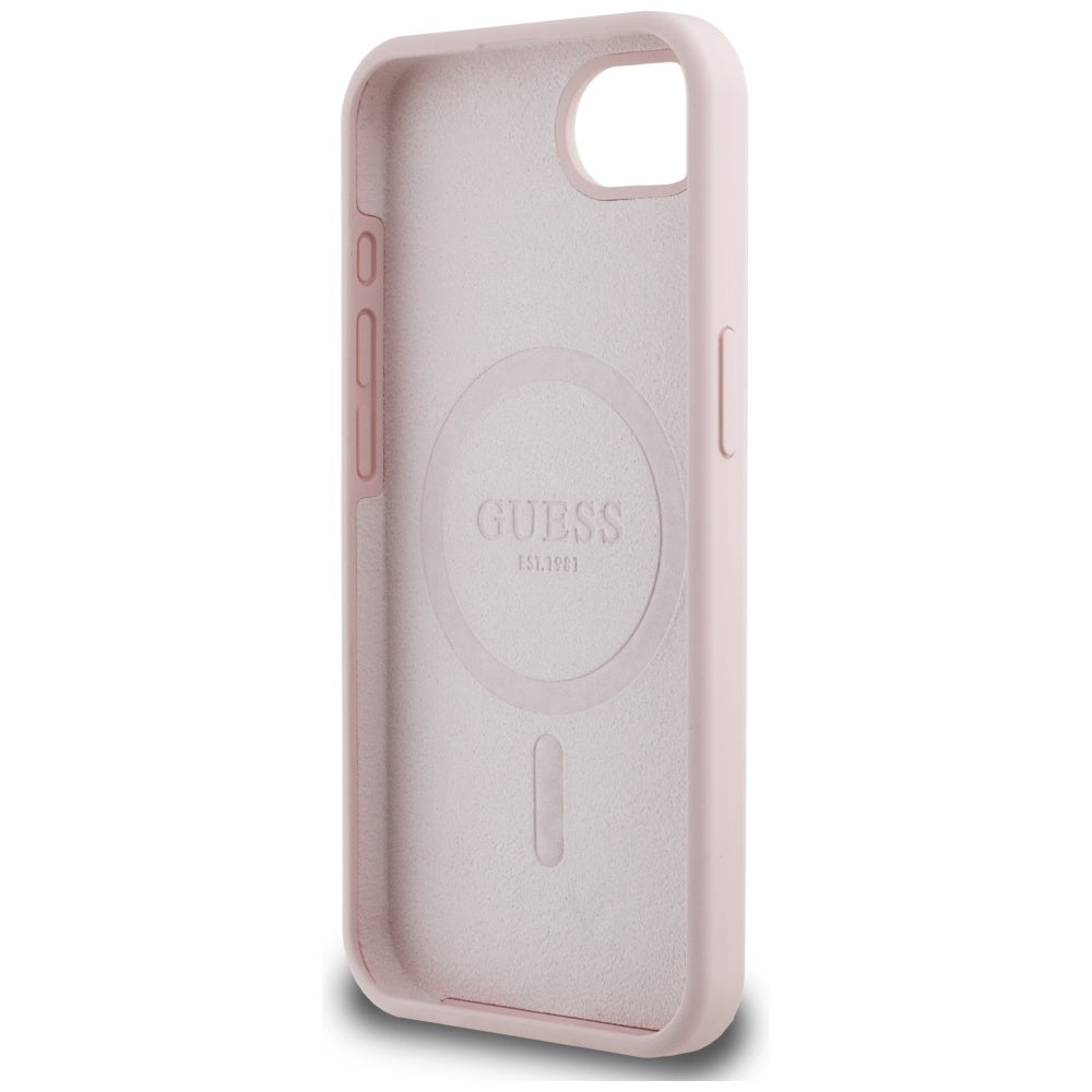 Étui pour Apple iPhone 16e, Guess, Script Metal Logo, Rose