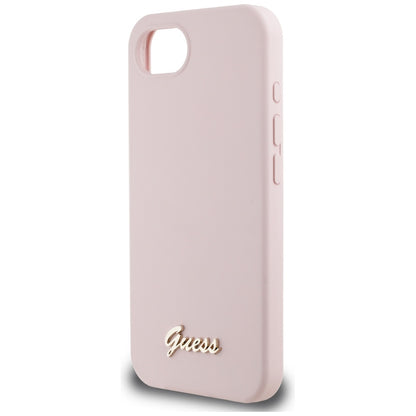 Étui pour Apple iPhone 16e, Guess, Script Metal Logo, Rose