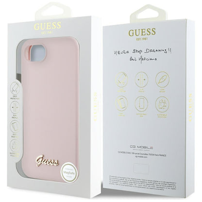 Étui pour Apple iPhone 16e, Guess, Script Metal Logo, Rose