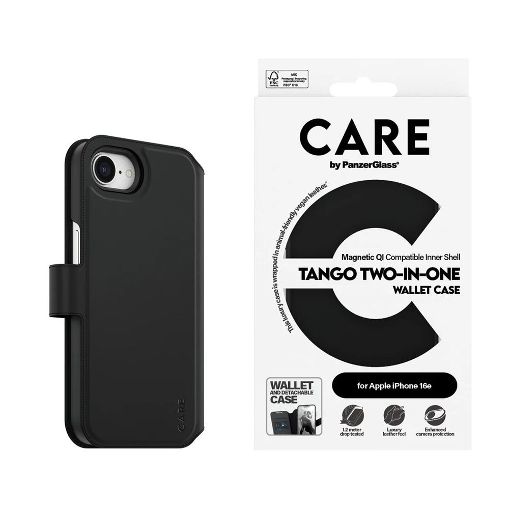 Étui pour Apple iPhone 16e, PanzerGlass, Fonction Care Tango Two-in-One, Noir