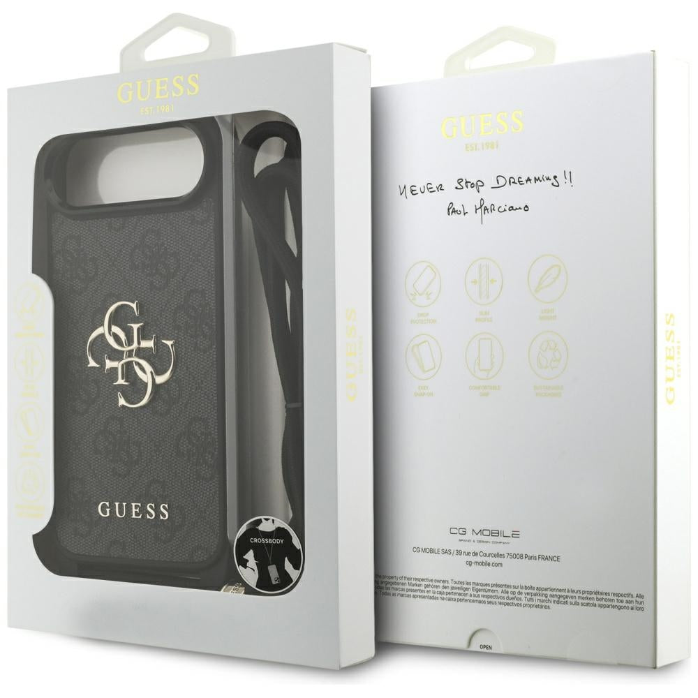 Étui pour Apple iPhone 17 Air, Guess, Crossbody Cord 4G Big Log, Noir