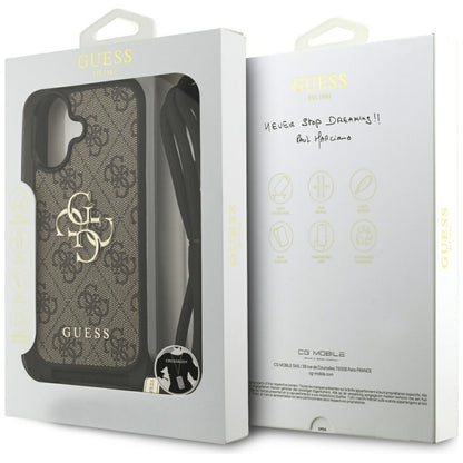 Étui pour Apple iPhone 17, Guess, 4G CBDY Grand Logo avec Bandoulière, Marron