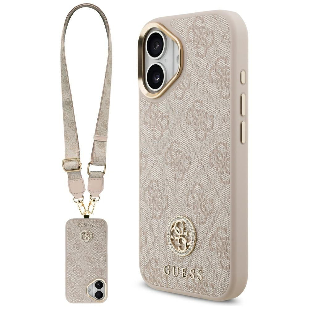 Étui pour Apple iPhone 17, Guess, 4G Strass Logo et Big Strap, Rose