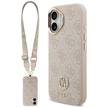 Étui pour Apple iPhone 17, Guess, 4G Strass Logo et Big Strap, Rose