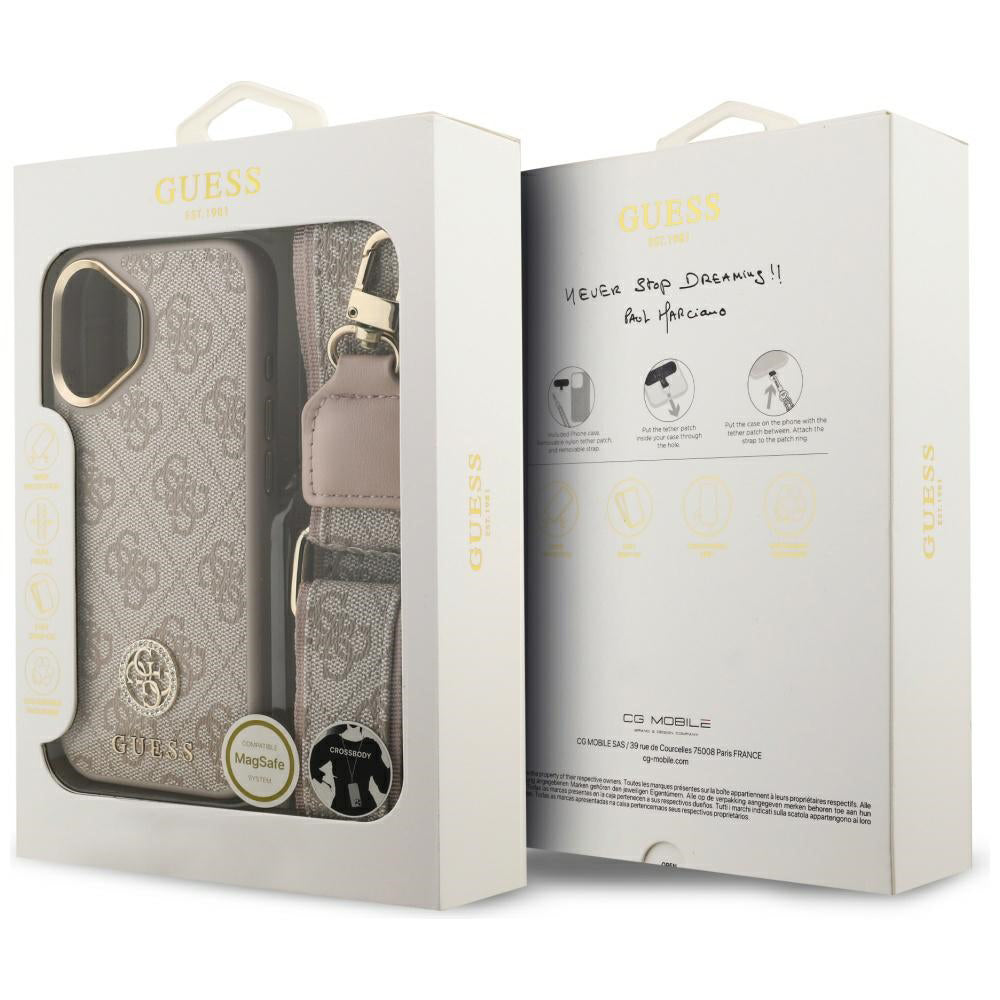 Étui pour Apple iPhone 17, Guess, 4G Strass Logo et Big Strap, Rose