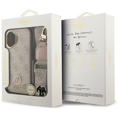 Étui pour Apple iPhone 17, Guess, 4G Strass Logo et Big Strap, Rose