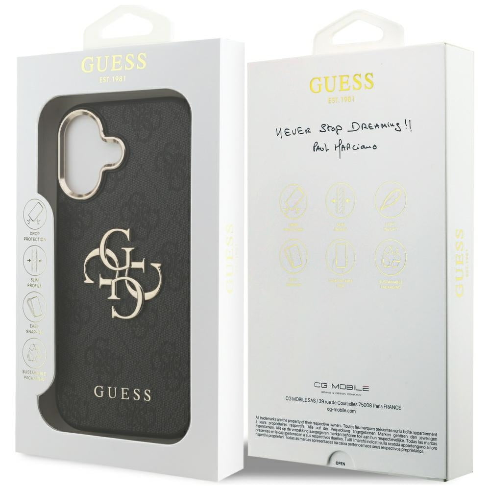 Étui pour Apple iPhone 17, Guess, Big 4G Logo Classic, Noir Doré