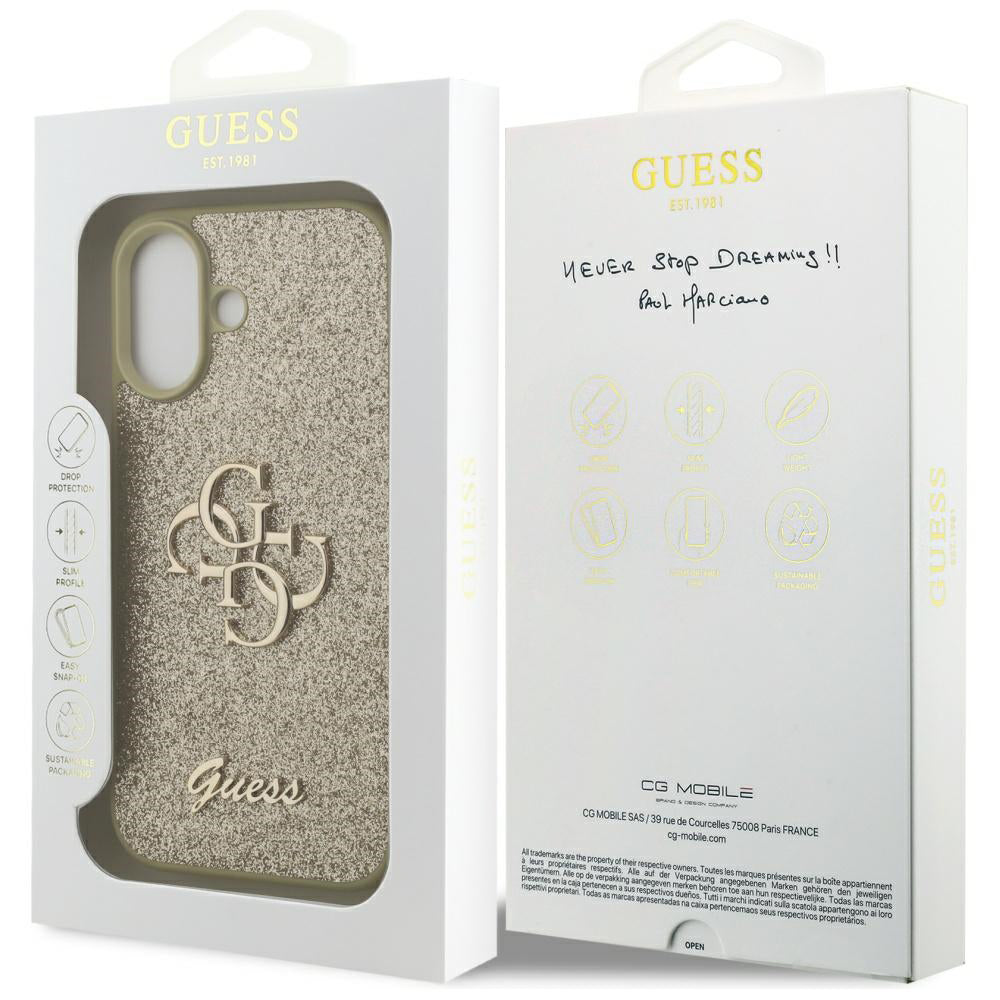 Étui pour Apple iPhone 17, Guess, Fixed Glitter Big 4G, Doré