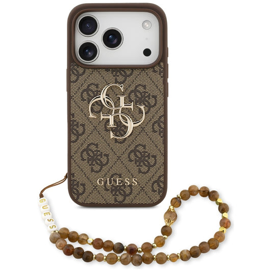 Étui pour Apple iPhone 17 Pro, Guess, Logo Classique 4G avec Bandoulière en Perle, Marron