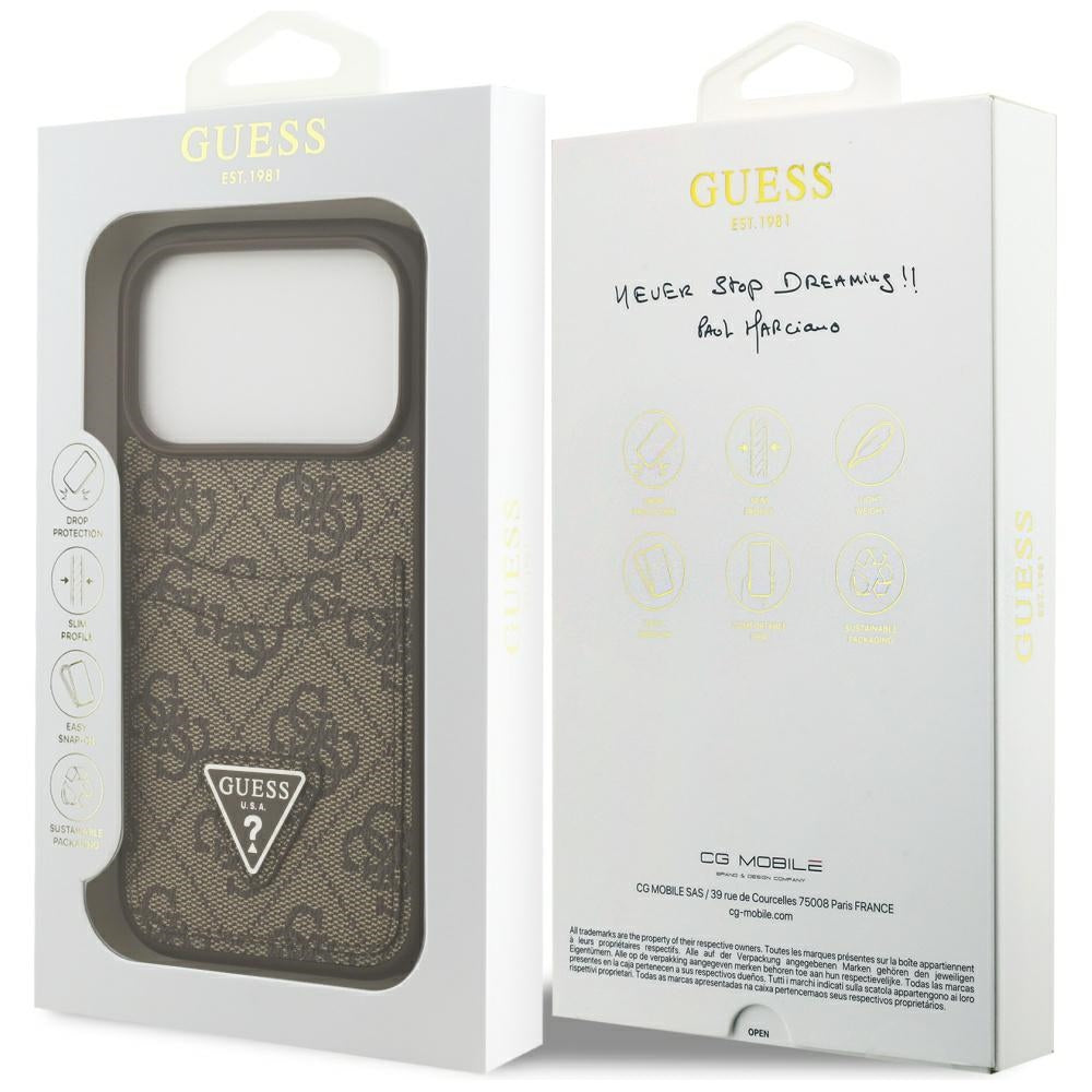 Étui pour Apple iPhone 17 Pro, Guess, 4G Double Card Triangle, Marron