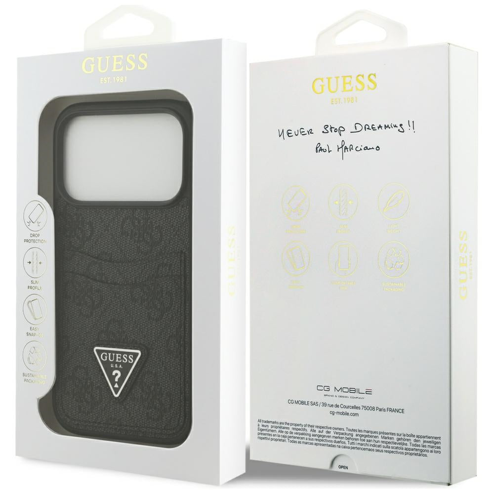 Étui pour Apple iPhone 17 Pro, Guess, 4G Double Card Triangle, Noir
