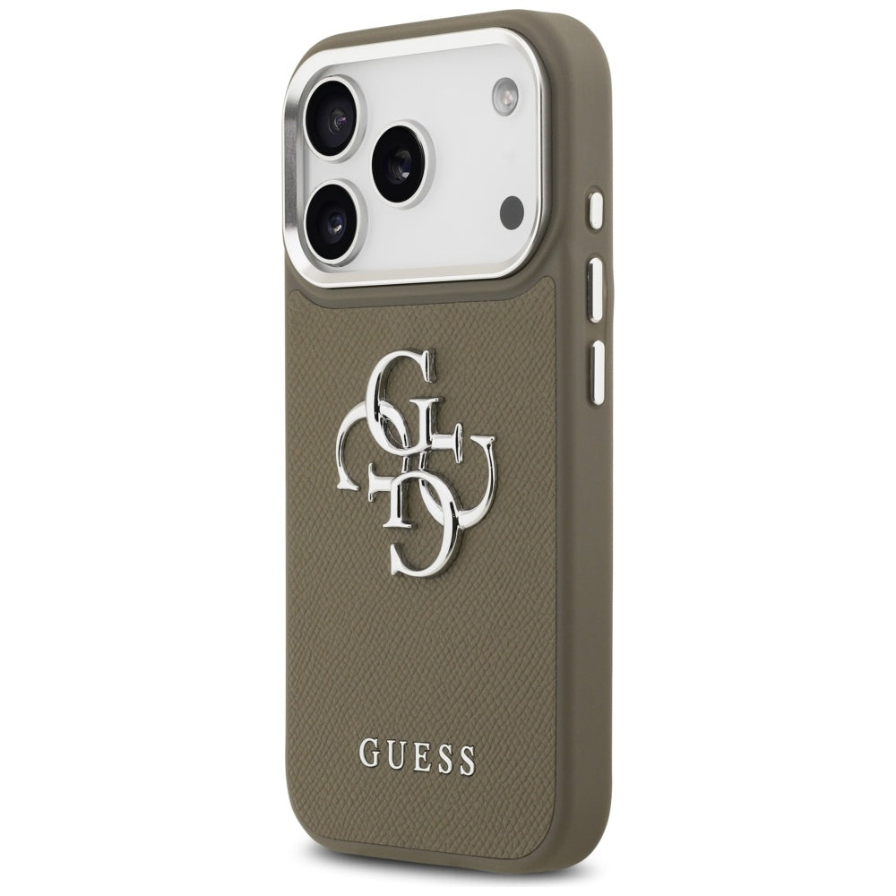 Étui pour Apple iPhone 17 Pro, Guess, 4G Grained Big And Classic Logo, Marron Argenté