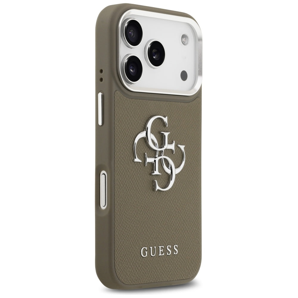 Étui pour Apple iPhone 17 Pro, Guess, 4G Grained Big And Classic Logo, Marron Argenté