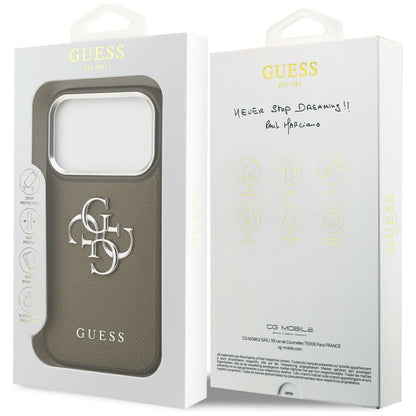 Étui pour Apple iPhone 17 Pro, Guess, 4G Grained Big And Classic Logo, Marron Argenté