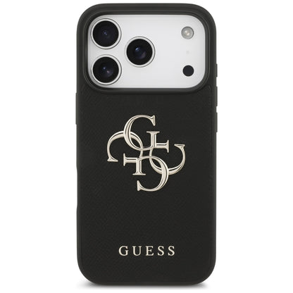 Étui pour Apple iPhone 17 Pro, Guess, 4G Grained Big and Classic Logo, Noir