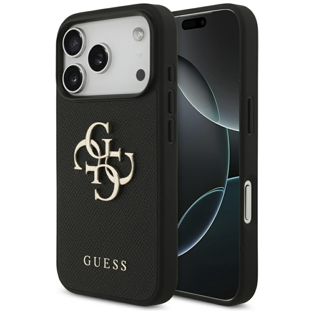Étui pour Apple iPhone 17 Pro, Guess, 4G Grained Big and Classic Logo, Noir