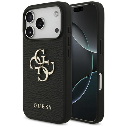 Étui pour Apple iPhone 17 Pro, Guess, 4G Grained Big and Classic Logo, Noir