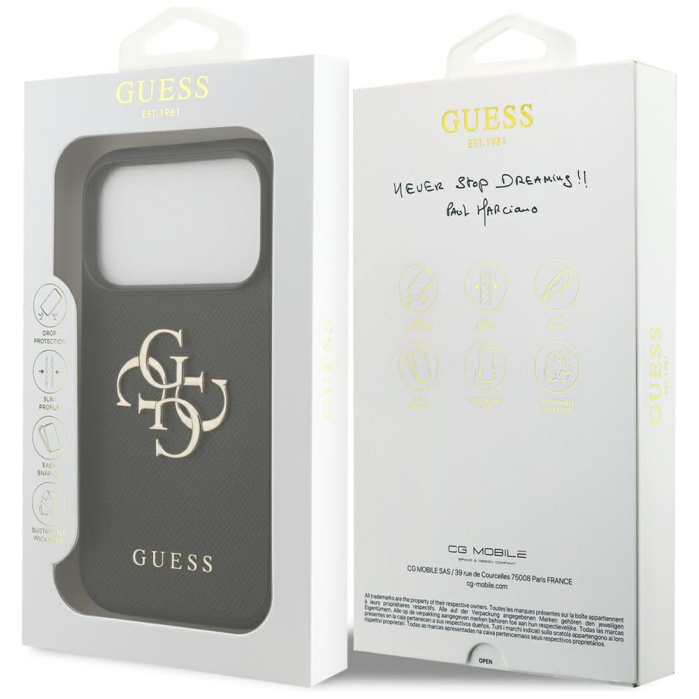 Étui pour Apple iPhone 17 Pro, Guess, 4G Grained Big and Classic Logo, Noir