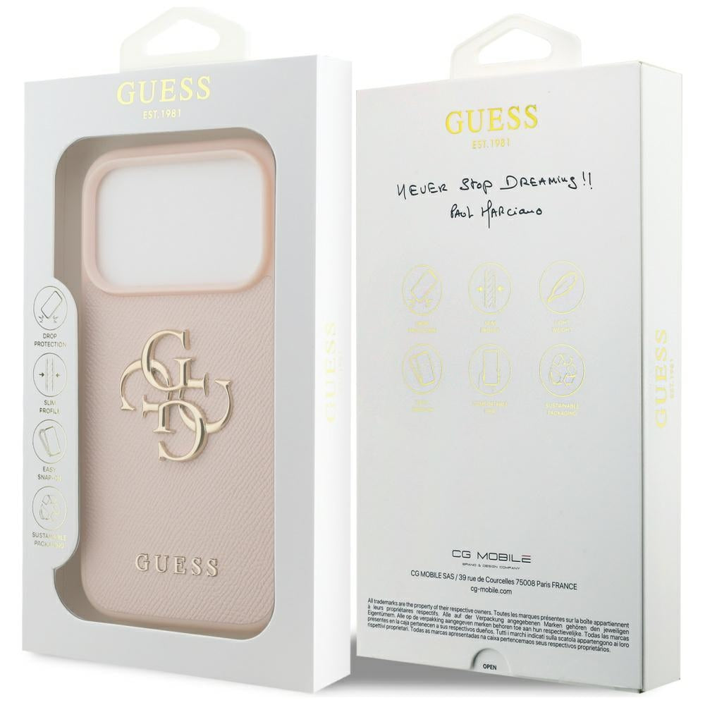Étui pour Apple iPhone 17 Pro, Guess, 4G Grained Big and Classic Logo, Rose