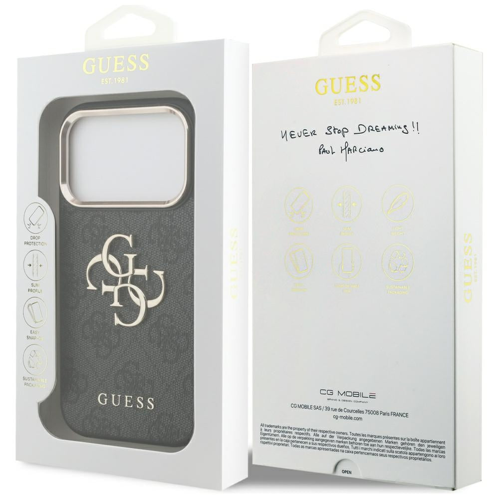 Étui pour Apple iPhone 17 Pro, Guess, Big 4G Logo Classic, Noir Doré.