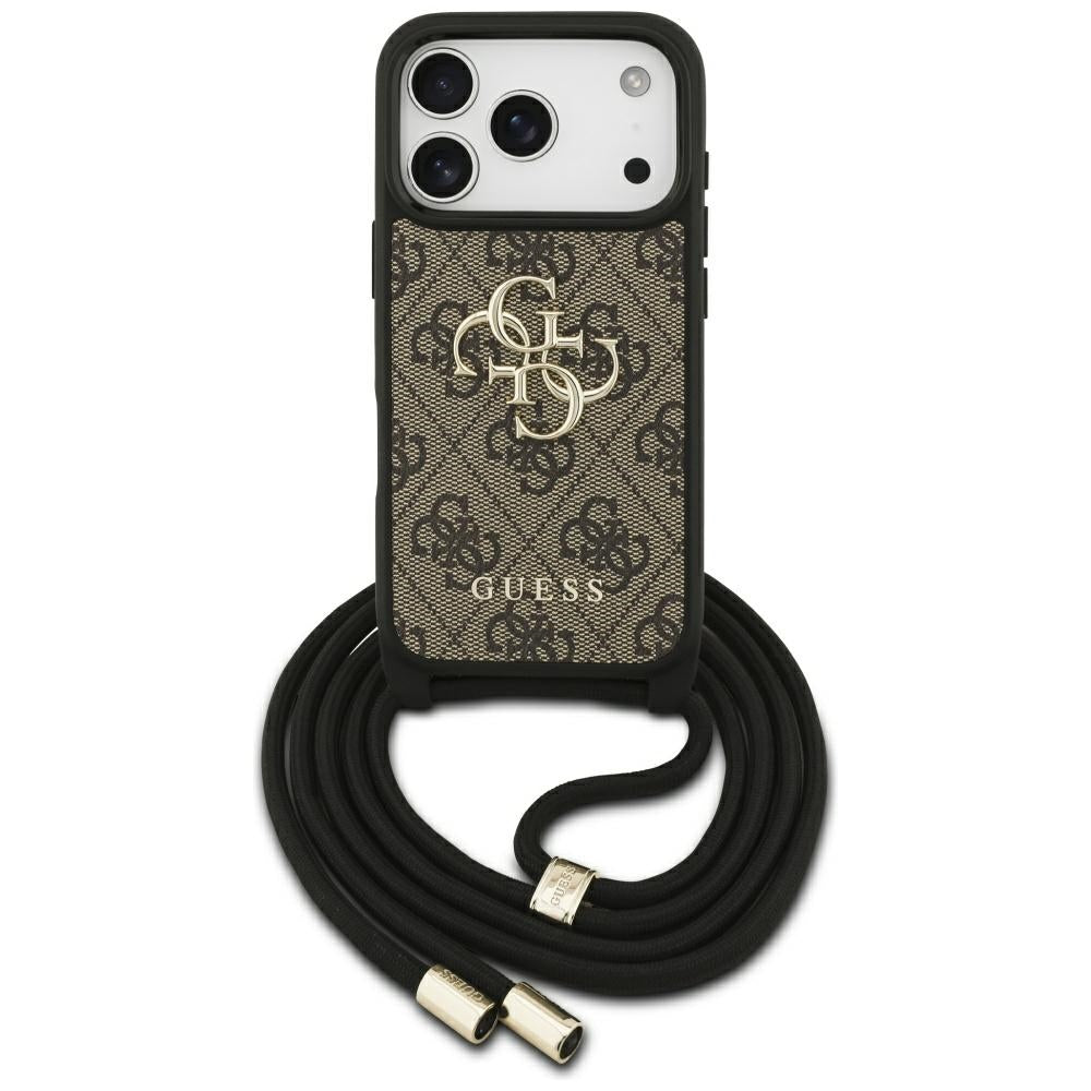 Housse pour Apple iPhone 17 Pro, Guess, Crossbody Cord 4G Big Log, Marron