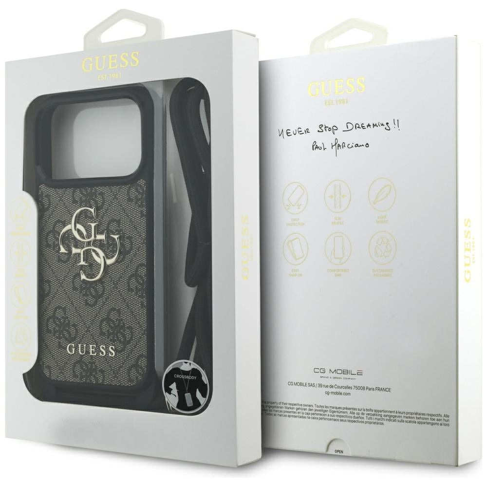 Housse pour Apple iPhone 17 Pro, Guess, Crossbody Cord 4G Big Log, Marron