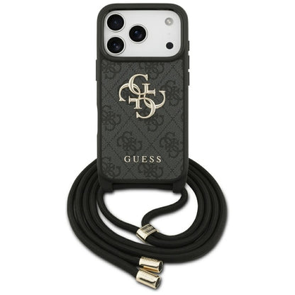 Housse pour Apple iPhone 17 Pro, Guess, Crossbody Cord 4G Big Log, Noire
