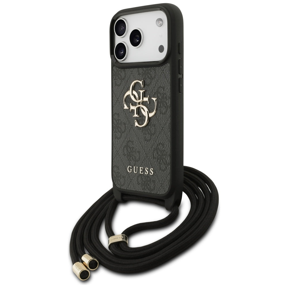 Housse pour Apple iPhone 17 Pro, Guess, Crossbody Cord 4G Big Log, Noire