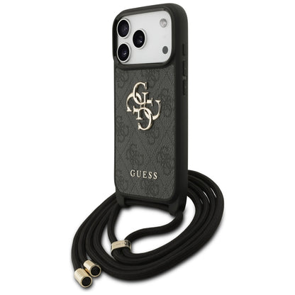 Housse pour Apple iPhone 17 Pro, Guess, Crossbody Cord 4G Big Log, Noire