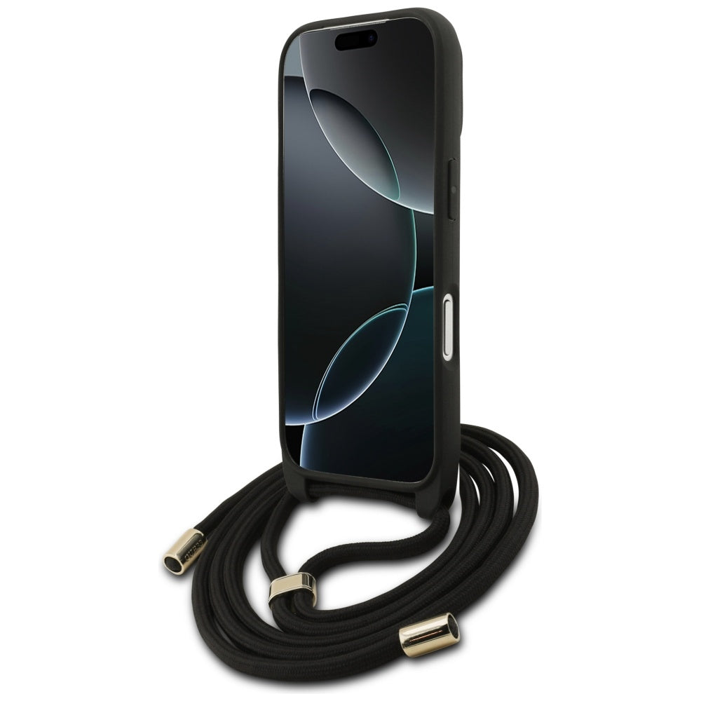 Housse pour Apple iPhone 17 Pro, Guess, Crossbody Cord 4G Big Log, Noire