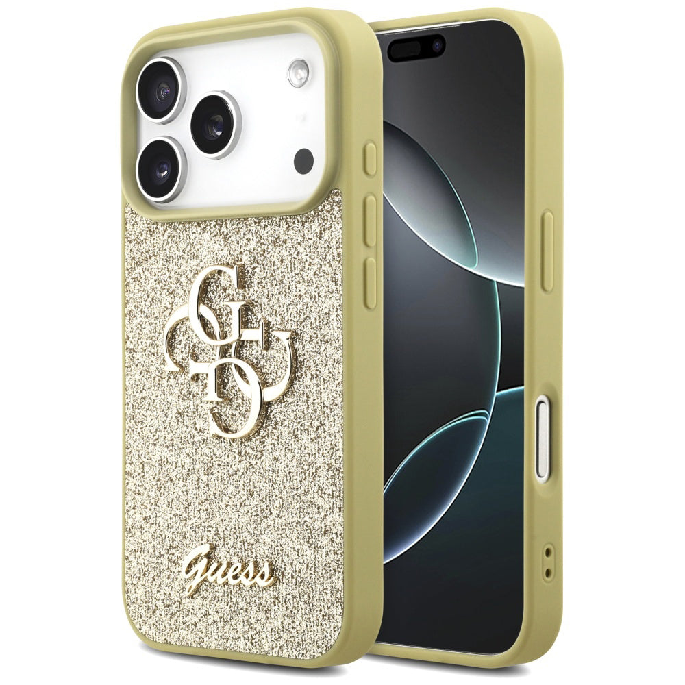 Étui pour Apple iPhone 17 Pro, Guess, Fixed Glitter Big 4G, Doré