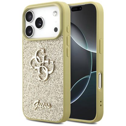 Étui pour Apple iPhone 17 Pro, Guess, Fixed Glitter Big 4G, Doré