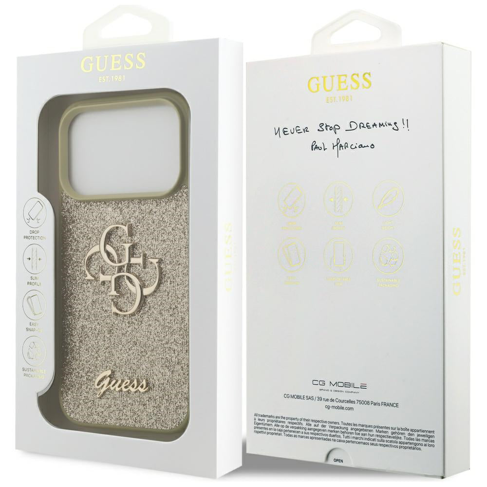 Étui pour Apple iPhone 17 Pro, Guess, Fixed Glitter Big 4G, Doré