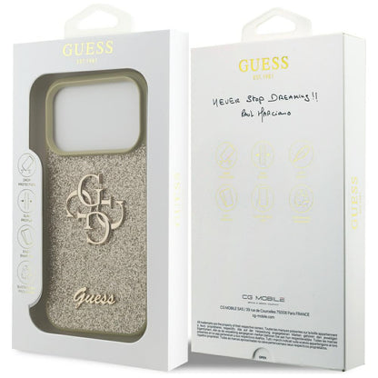 Étui pour Apple iPhone 17 Pro, Guess, Fixed Glitter Big 4G, Doré