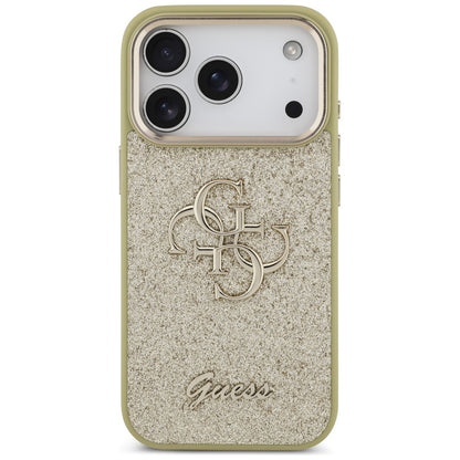 Étui pour Apple iPhone 17 Pro, Guess, Fixed Glitter Big 4G Metal Frame, Doré