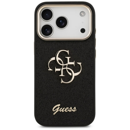 Case for Apple iPhone 17 Pro, Guess, Fixed Glitter Big 4G Metal Frame, Black