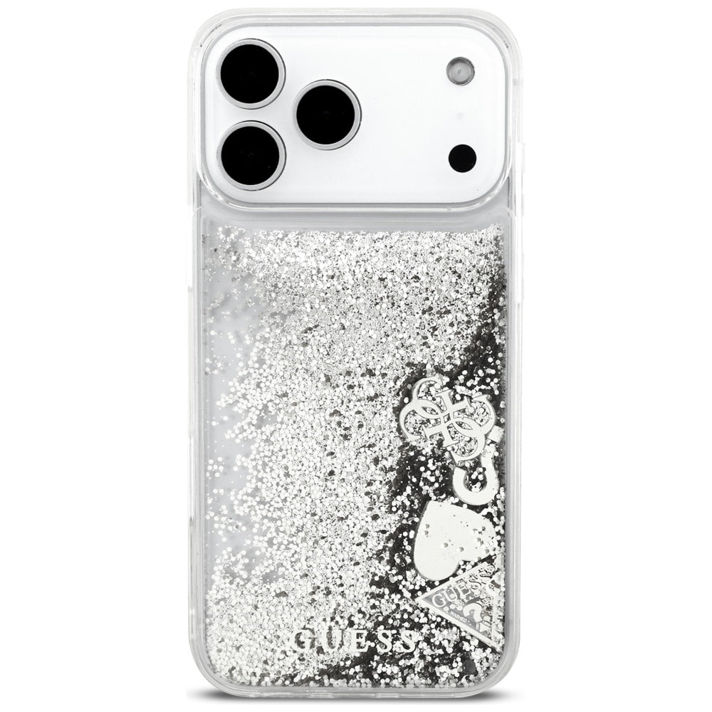 Case for Apple iPhone 17 Pro, Guess, Liquid Glitter Charms, Silver