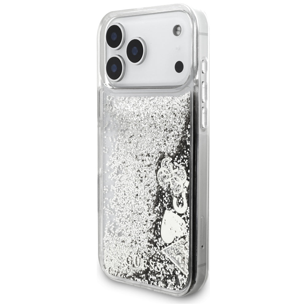 Case for Apple iPhone 17 Pro, Guess, Liquid Glitter Charms, Silver