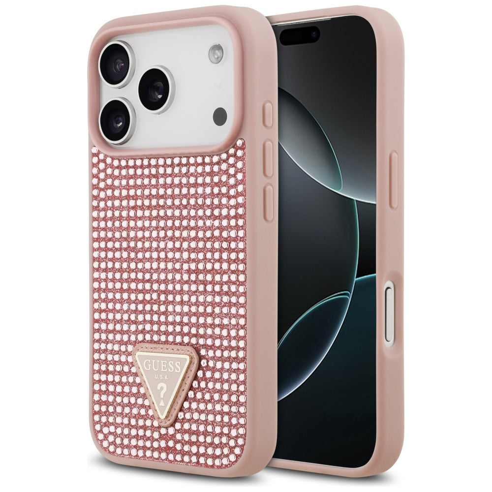 Étui pour Apple iPhone 17 Pro, Guess, Logo Triangle en Strass, Rose