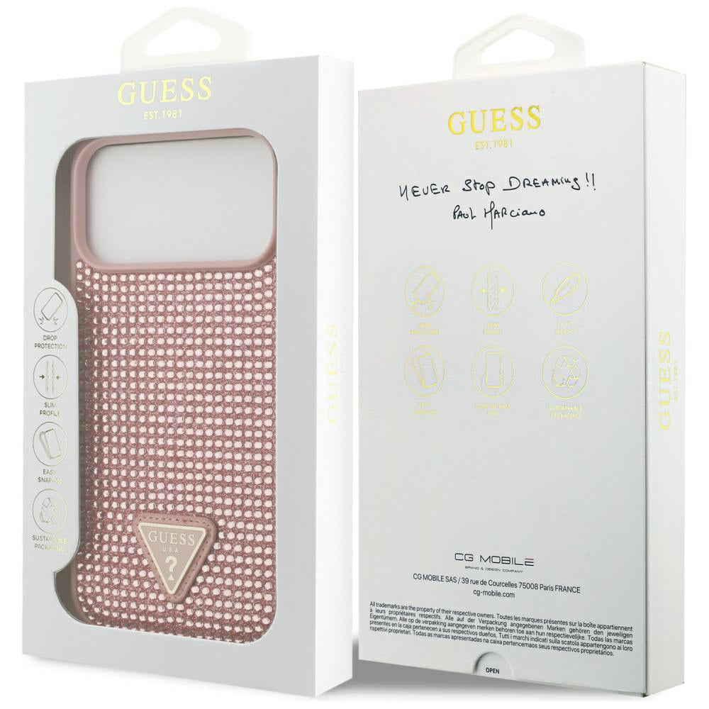 Étui pour Apple iPhone 17 Pro, Guess, Logo Triangle en Strass, Rose