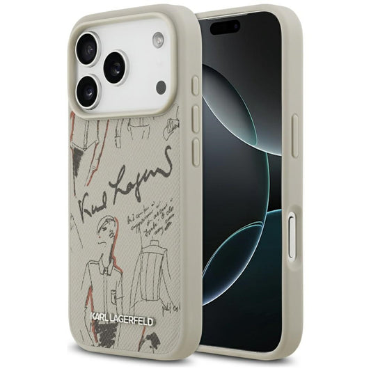 Étui pour Apple iPhone 17 Pro, Karl Lagerfeld, Logo Motif Grainé, Gris